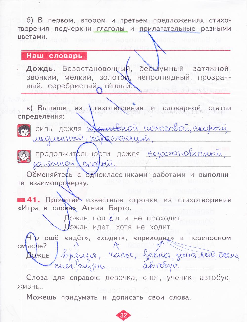 гдз 2 класс рабочая тетрадь часть 4 страница 32 русский язык Яковлева