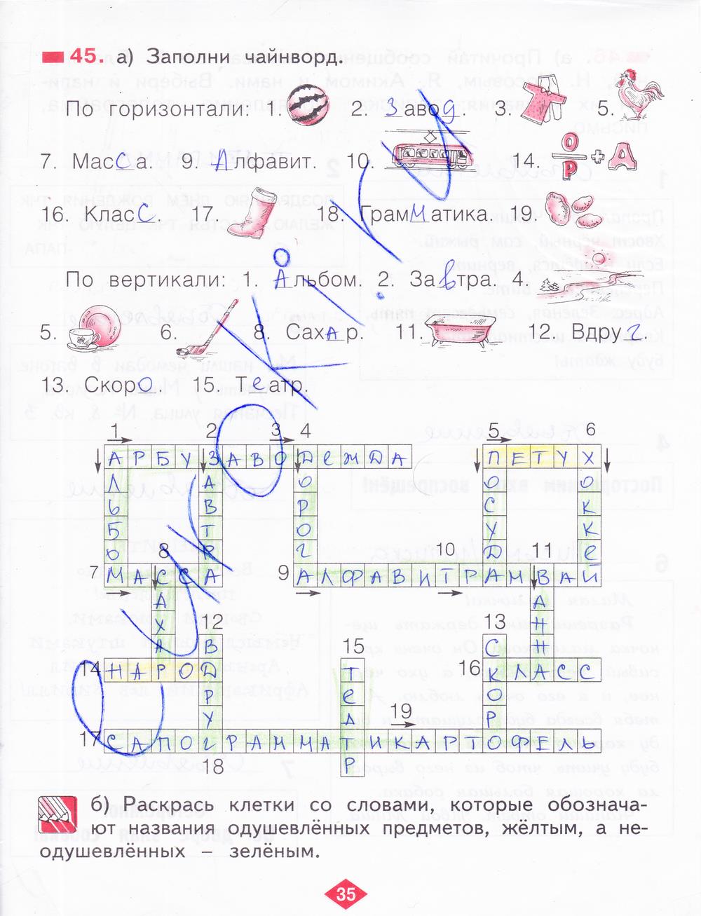 гдз 2 класс рабочая тетрадь часть 4 страница 35 русский язык Яковлева