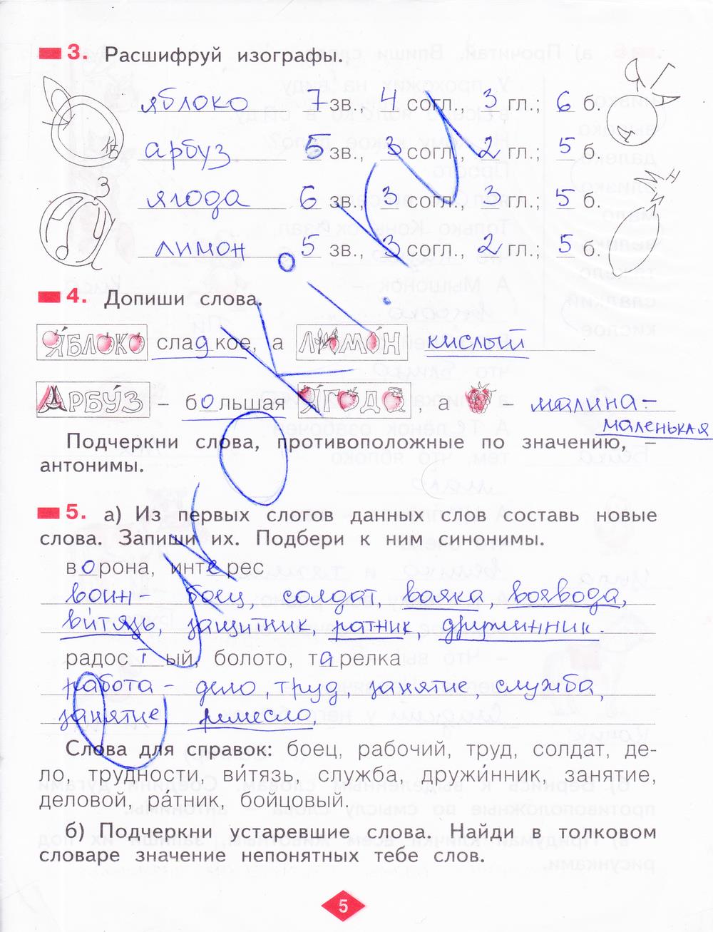 гдз 2 класс рабочая тетрадь часть 4 страница 5 русский язык Яковлева
