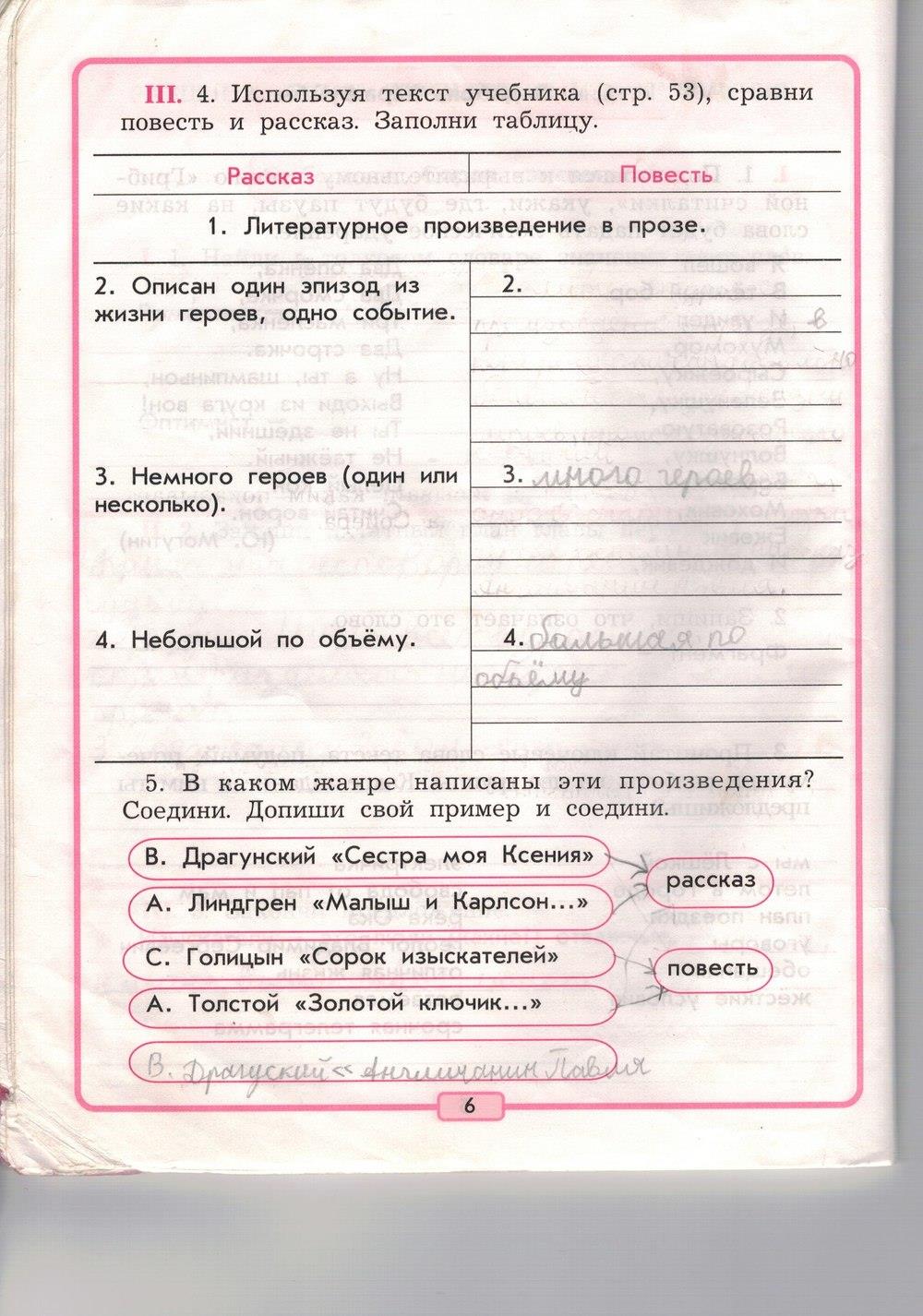 гдз 3 класс рабочая тетрадь страница 6 литературное чтение Бунеев, Бунеева