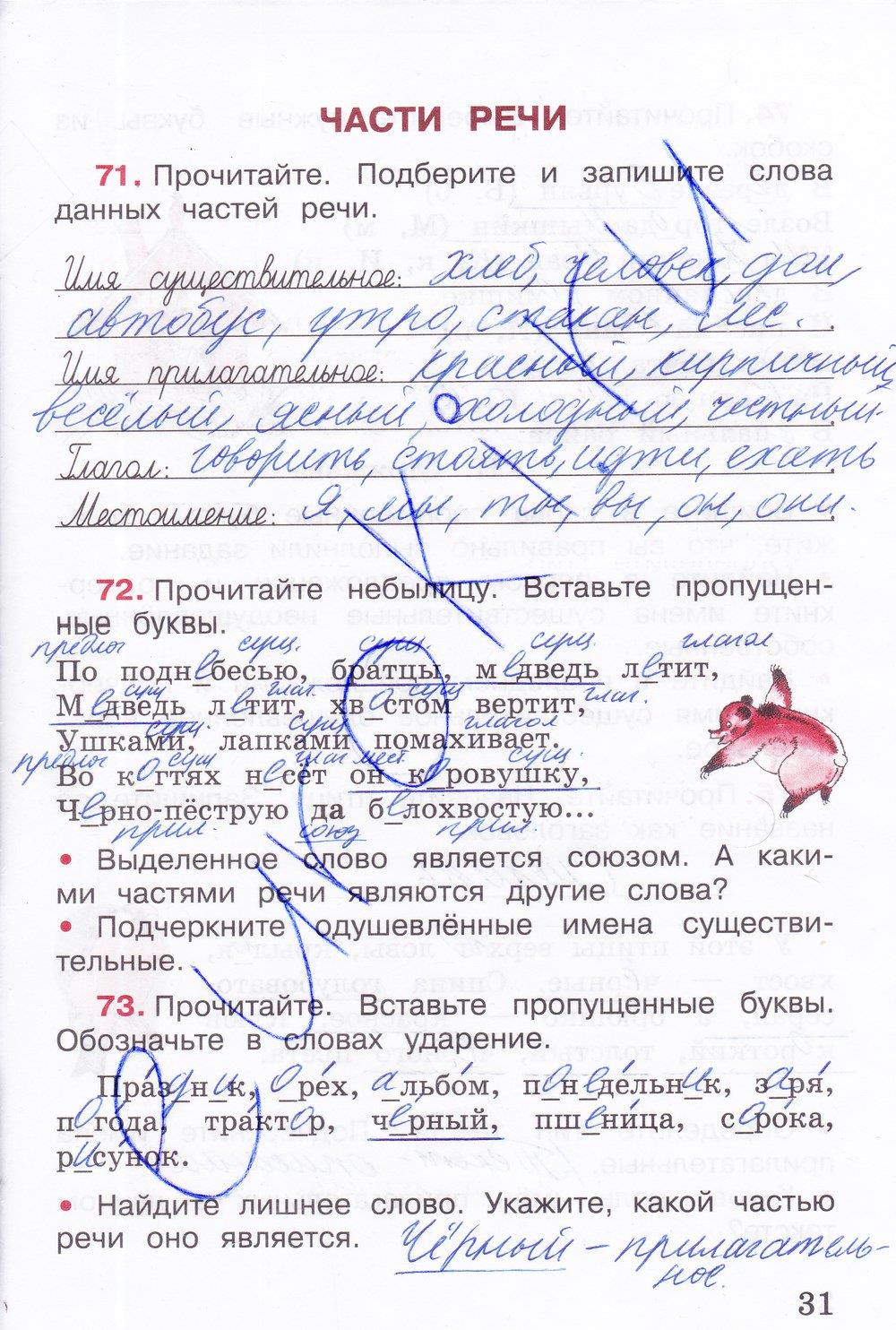 гдз 3 класс рабочая тетрадь часть 1 страница 31 русский язык Канакина