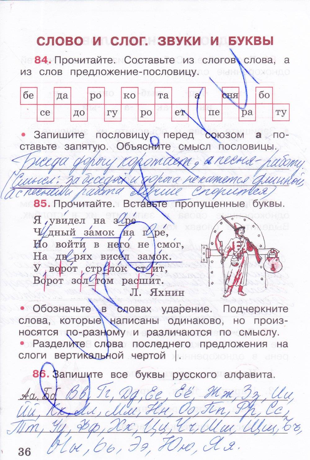 гдз 3 класс рабочая тетрадь часть 1 страница 36 русский язык Канакина