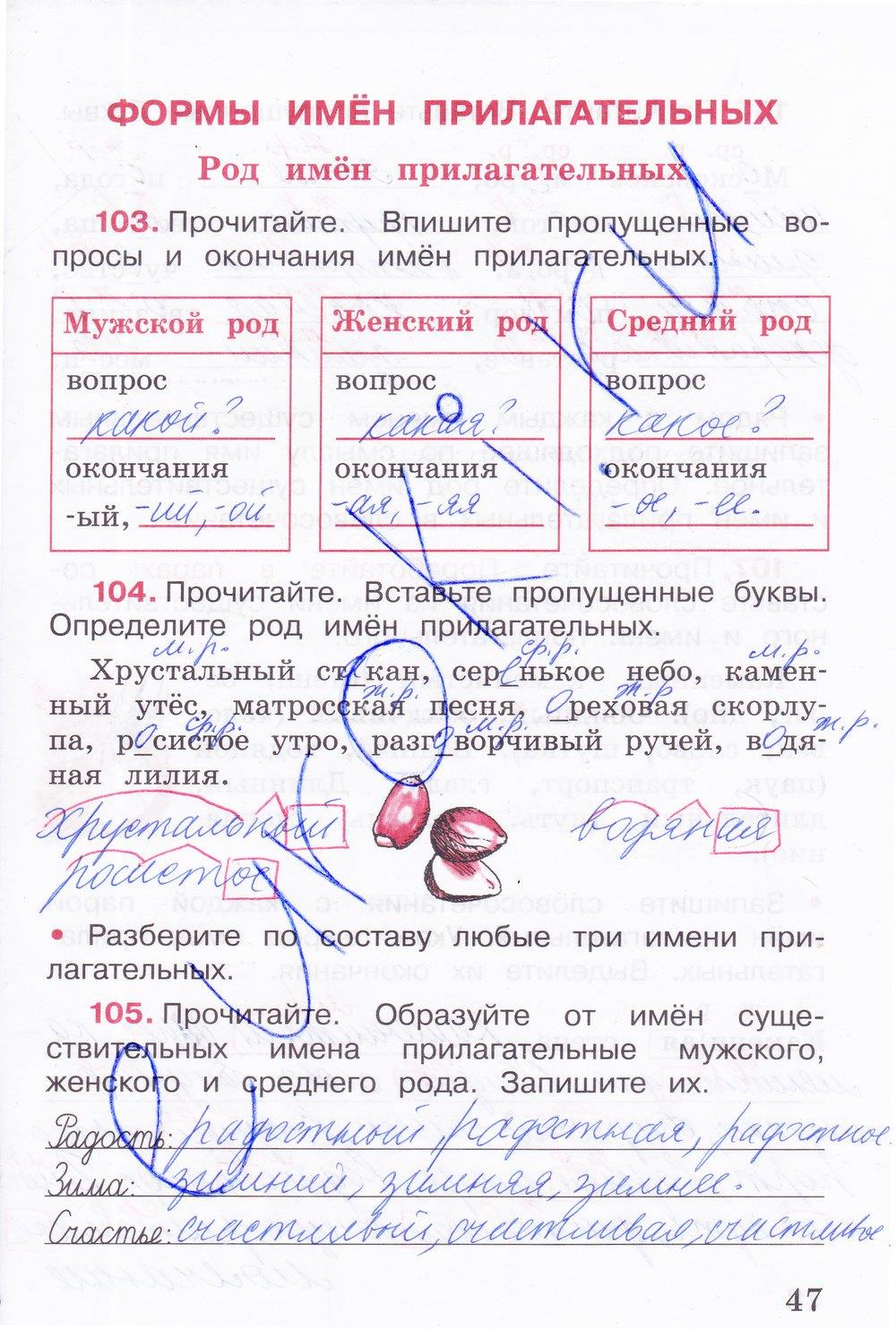 гдз 3 класс рабочая тетрадь часть 2 страница 47 русский язык Канакина