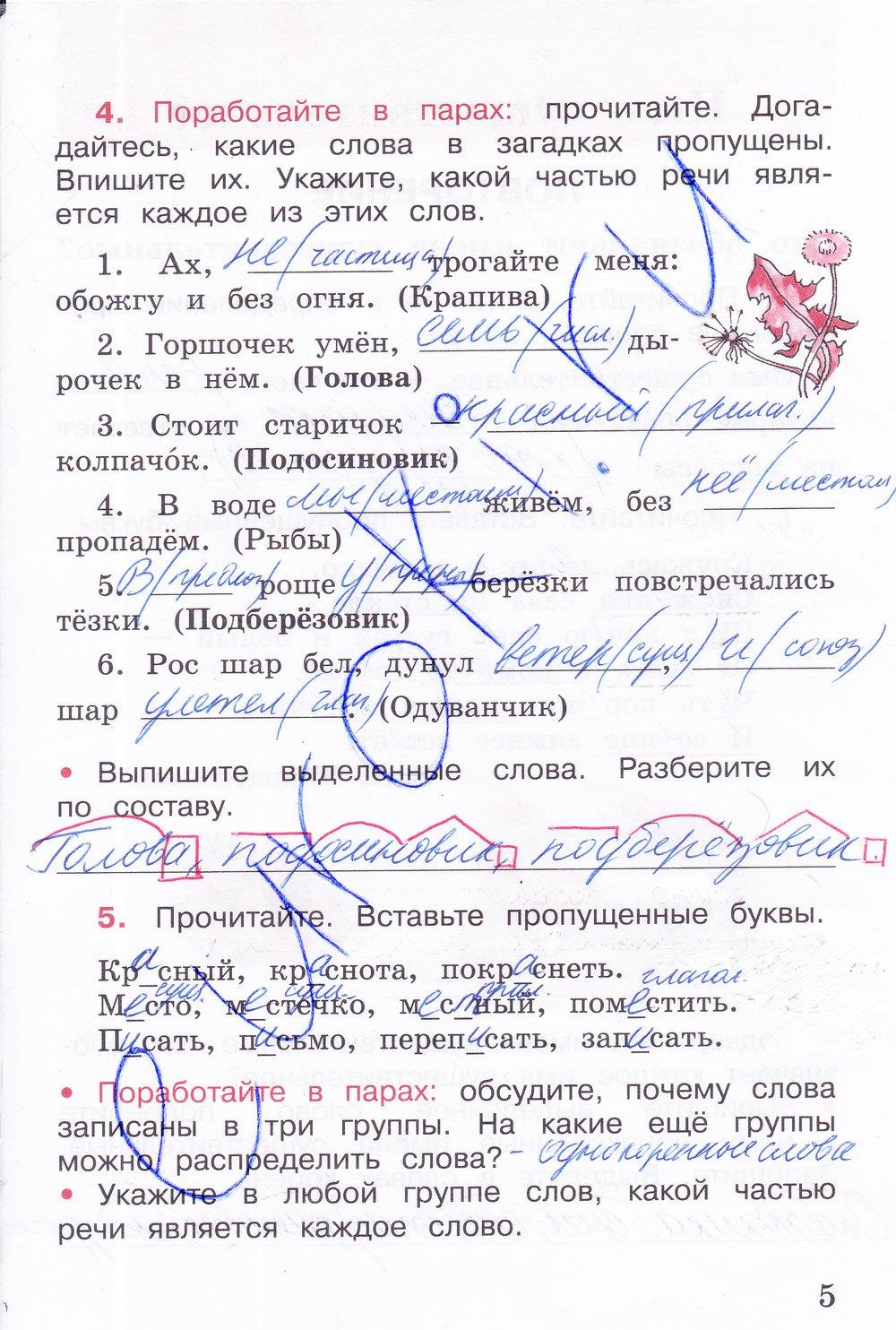 гдз 3 класс рабочая тетрадь часть 2 страница 5 русский язык Канакина