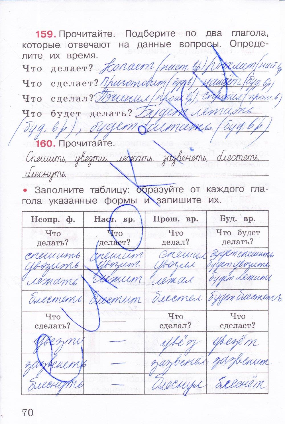 гдз 3 класс рабочая тетрадь часть 2 страница 70 русский язык Канакина