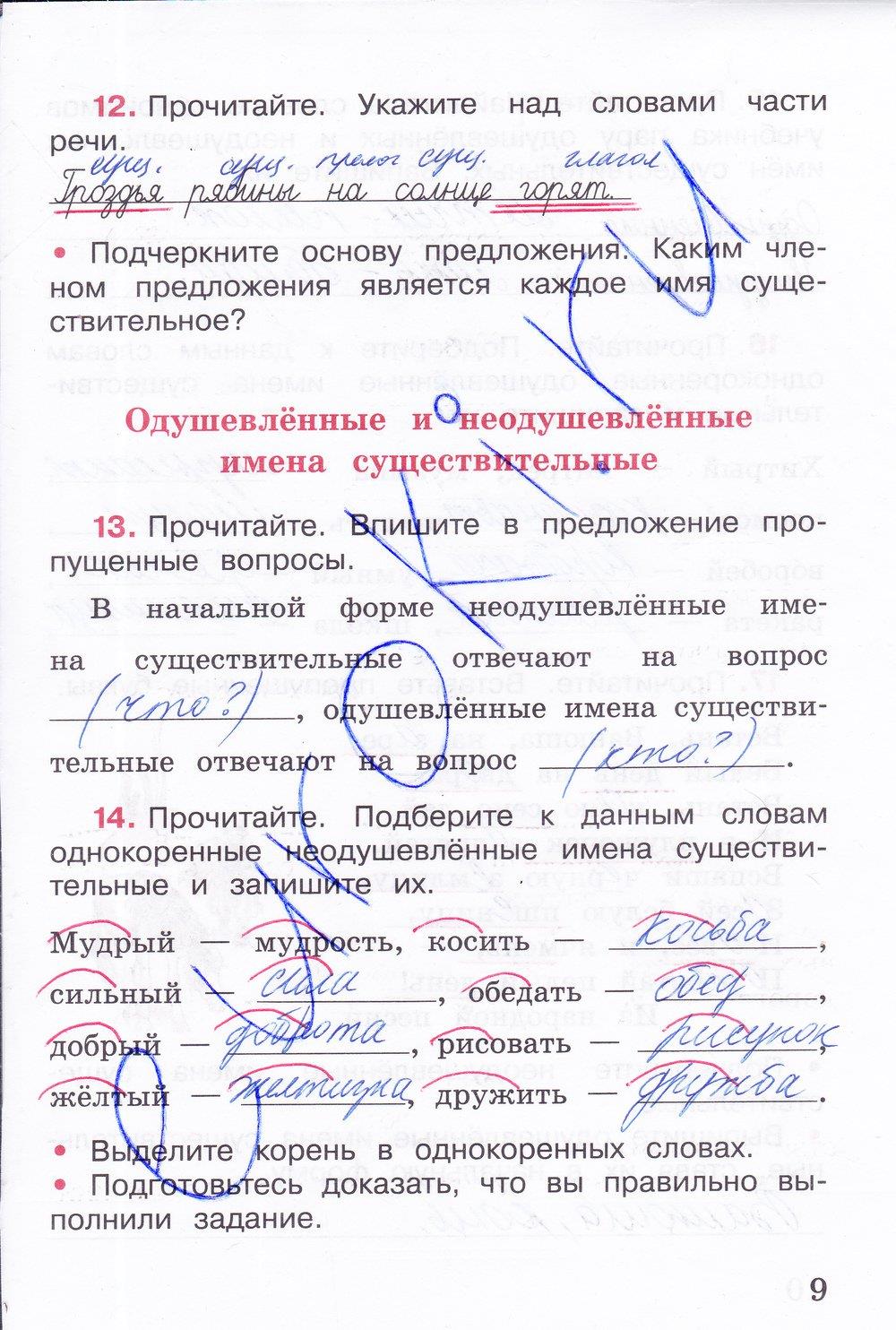 гдз 3 класс рабочая тетрадь часть 2 страница 9 русский язык Канакина
