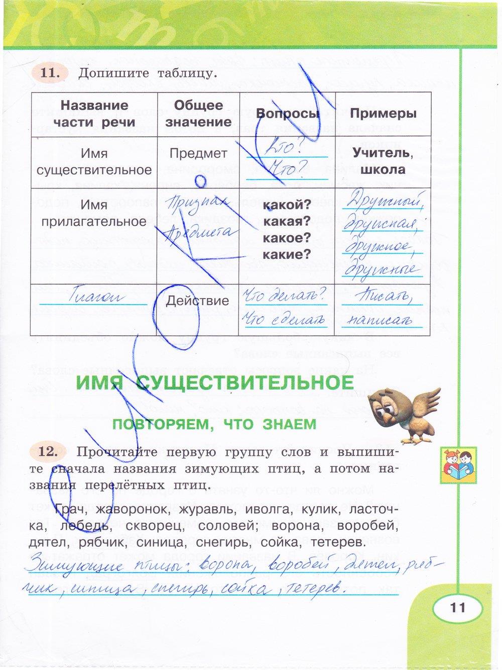 гдз 3 класс рабочая тетрадь часть 2 страница 11 русский язык Климанова, Бабушкина