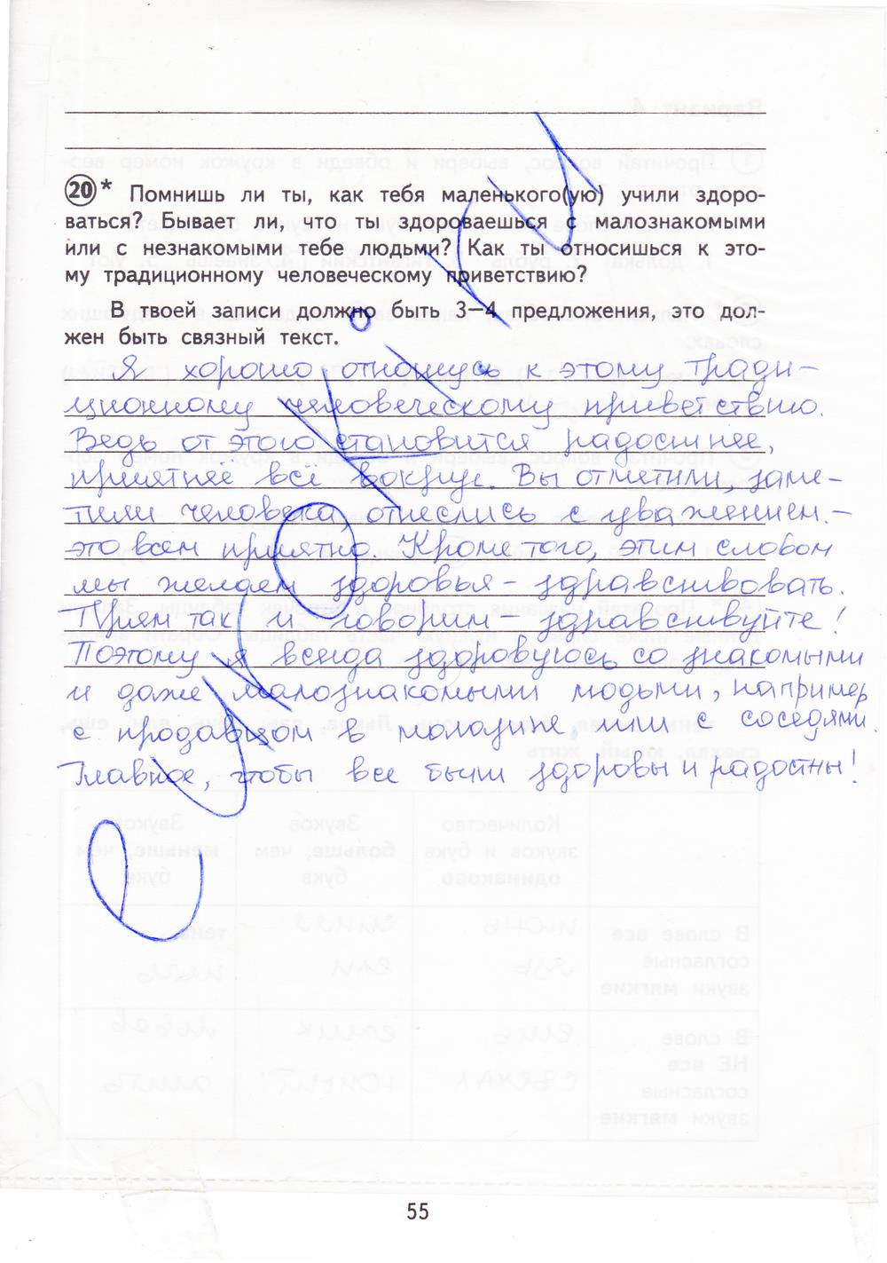 гдз 3 класс тетрадь для проверочных работ страница 55 русский язык Лаврова