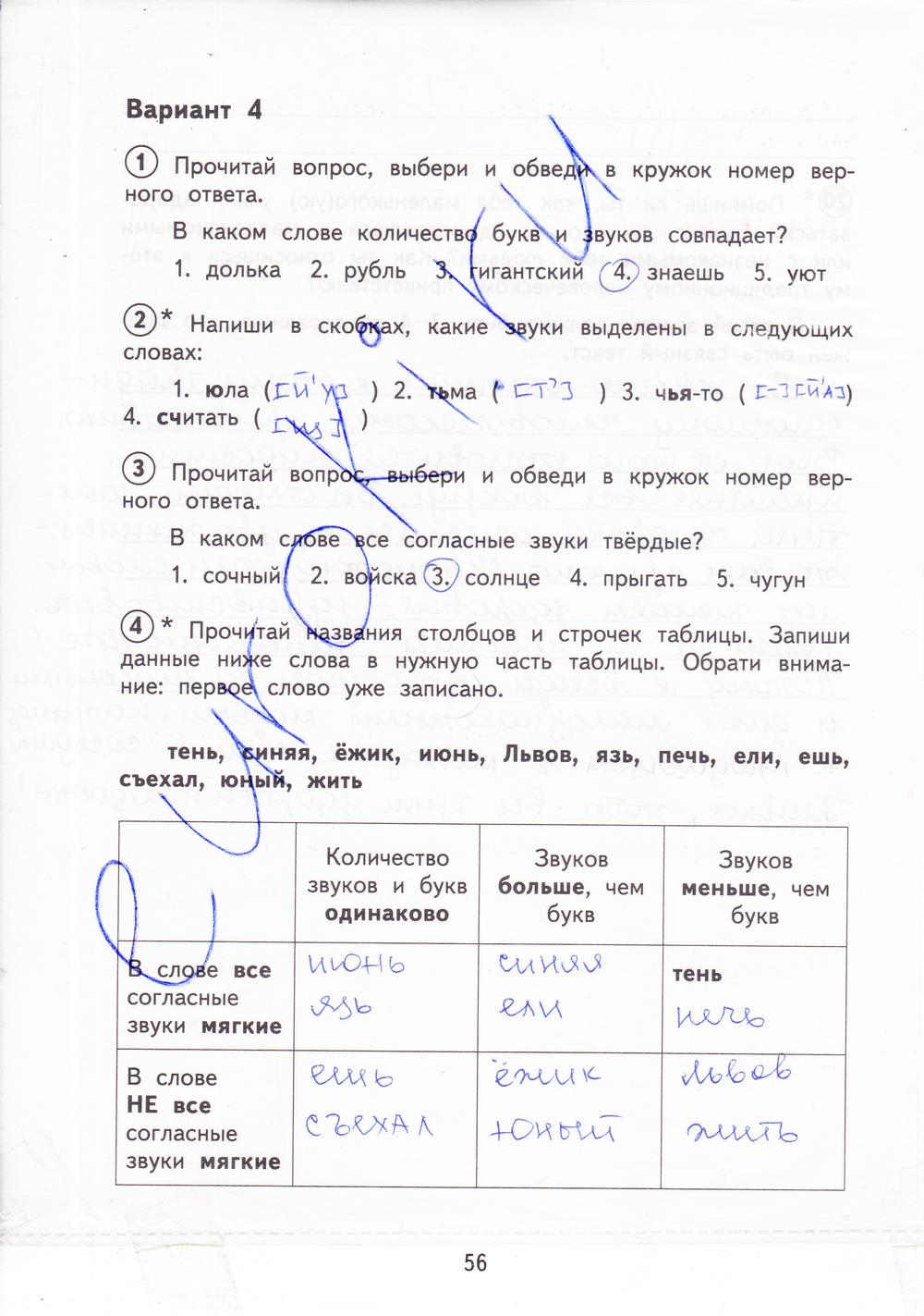 гдз 3 класс тетрадь для проверочных работ страница 56 русский язык Лаврова