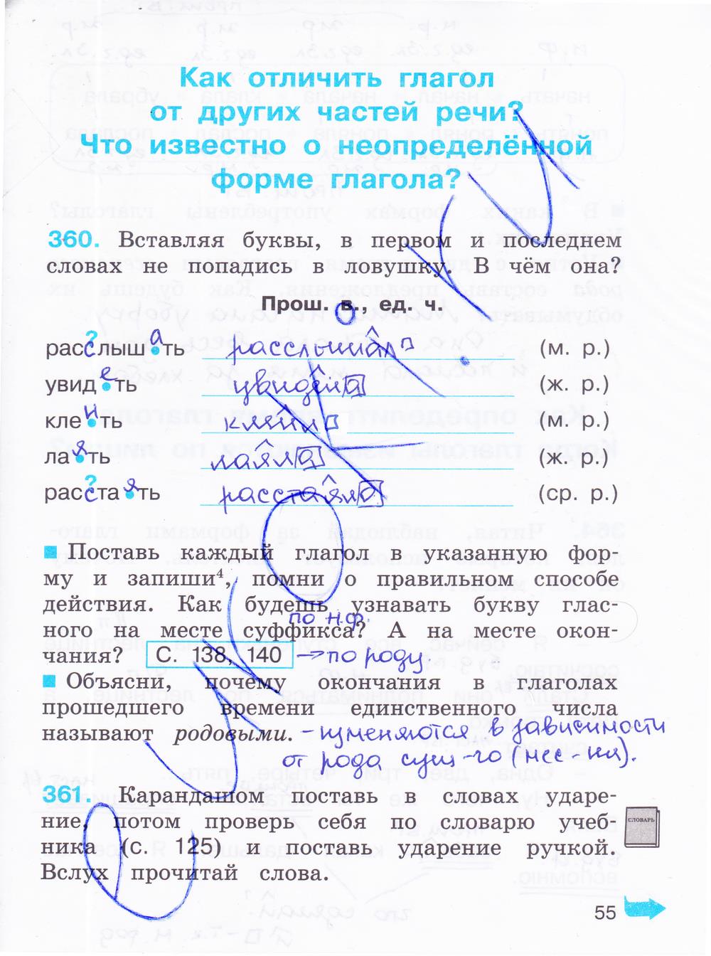 гдз 3 класс рабочая тетрадь часть 2 страница 55 русский язык Соловейчик, Кузьменко