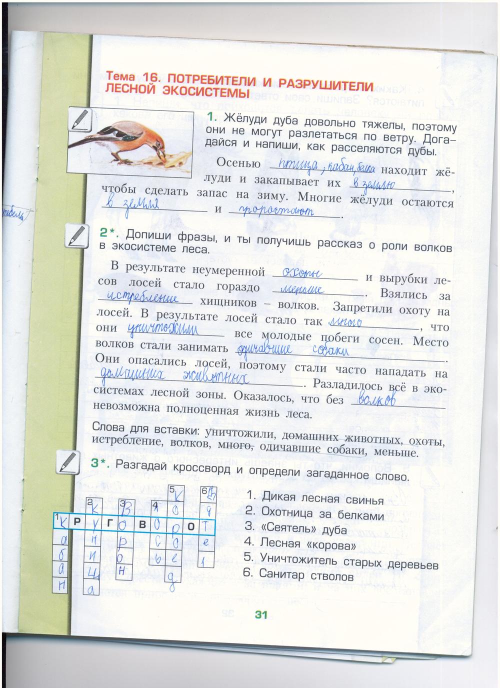 гдз 3 класс рабочая тетрадь часть 1 страница 31 окружающий мир Вахрушев, Бурский, Раутиан