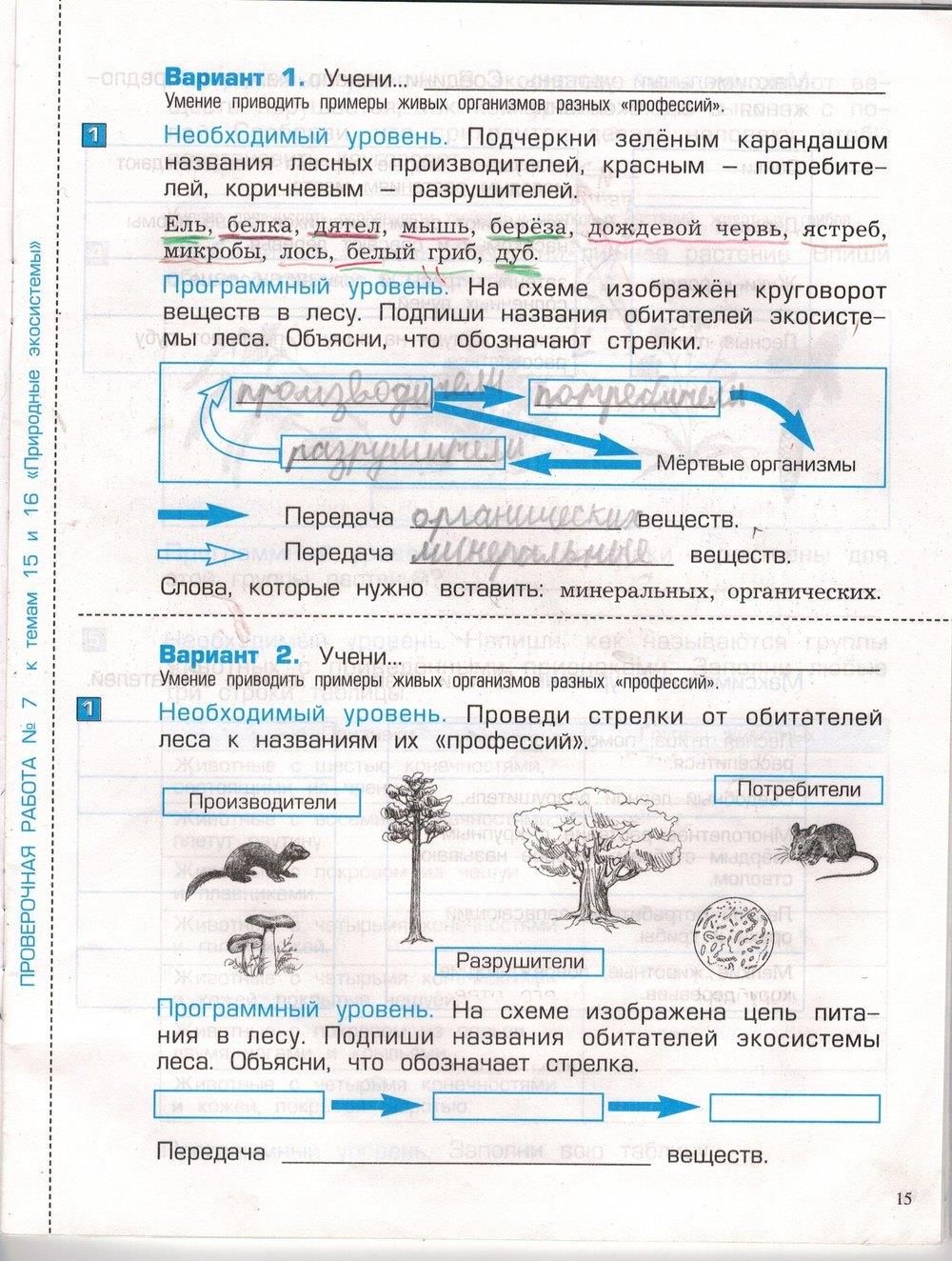 гдз 3 класс проверочные и контрольные работы часть 1 страница 15 окружающий мир Вахрушев, Бурский, Родыгина