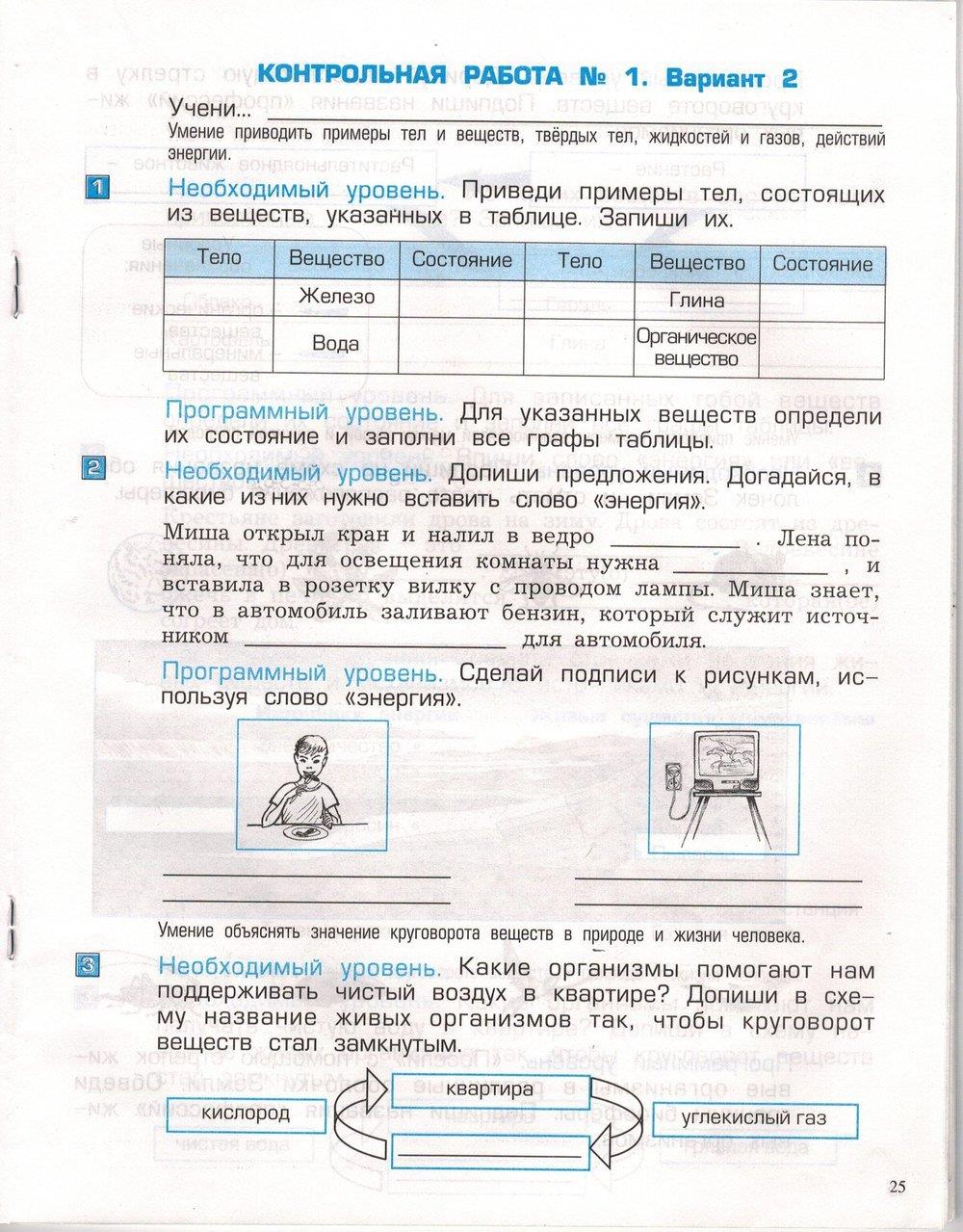 гдз 3 класс проверочные и контрольные работы часть 1 страница 25 окружающий мир Вахрушев, Бурский, Родыгина