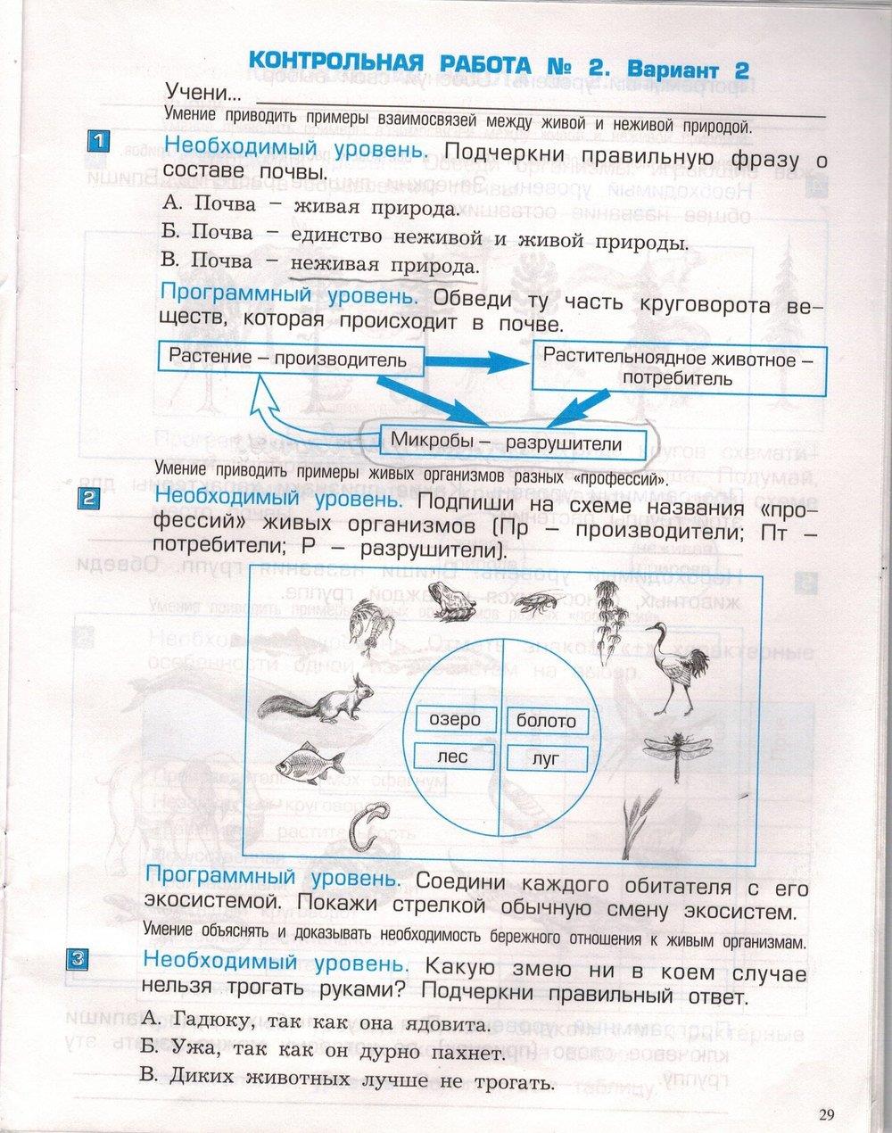 гдз 3 класс проверочные и контрольные работы часть 1 страница 29 окружающий мир Вахрушев, Бурский, Родыгина
