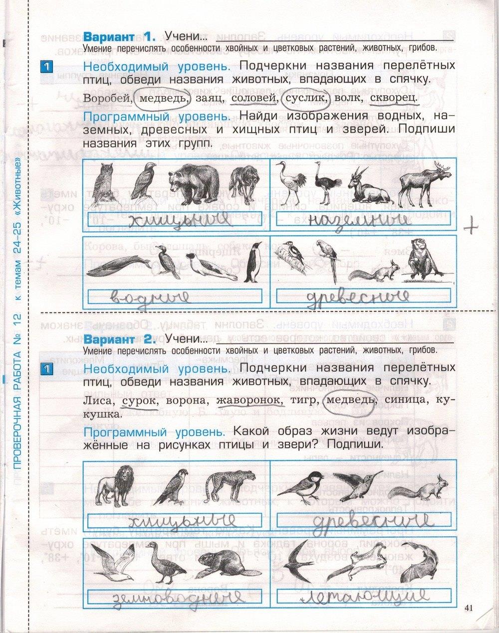 гдз 3 класс проверочные и контрольные работы часть 1 страница 41 окружающий мир Вахрушев, Бурский, Родыгина