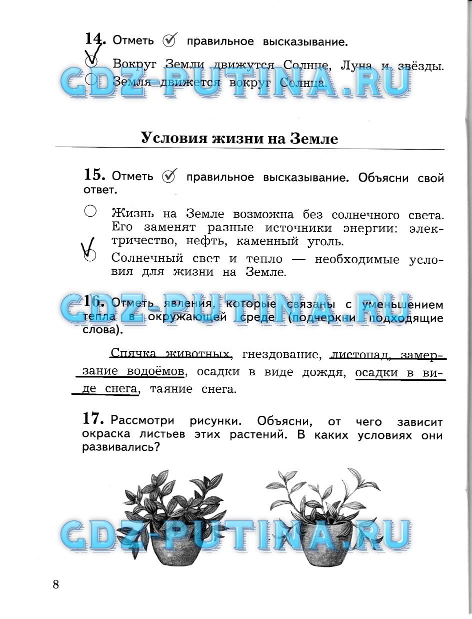 гдз 3 класс рабочая тетрадь часть 1 страница 8 окружающий мир Виноградова, Калинова