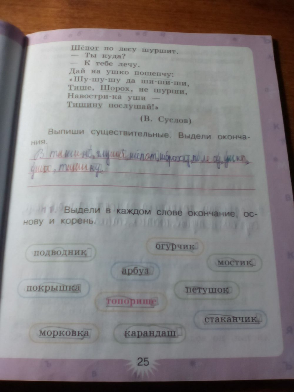 гдз 3 класс рабочая тетрадь часть 1 страница 25 русский язык Зеленина, Хохлова