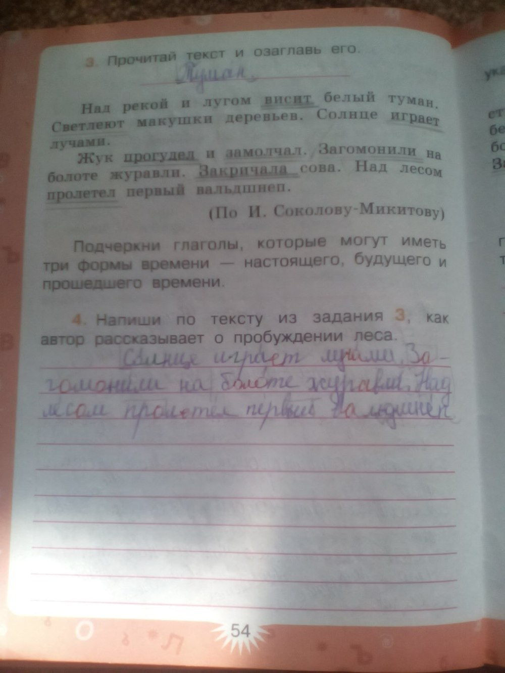 гдз 3 класс рабочая тетрадь часть 2 страница 54 русский язык Зеленина, Хохлова