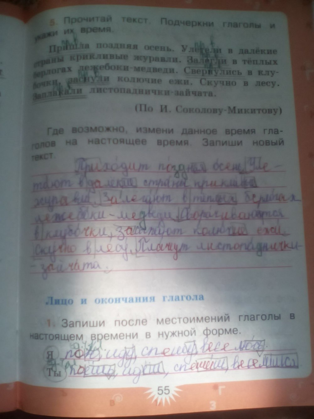 гдз 3 класс рабочая тетрадь часть 2 страница 55 русский язык Зеленина, Хохлова