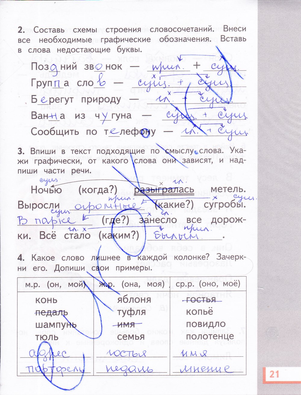 гдз 3 класс рабочая тетрадь часть 1 страница 21 русский язык Желтовская, Калинина