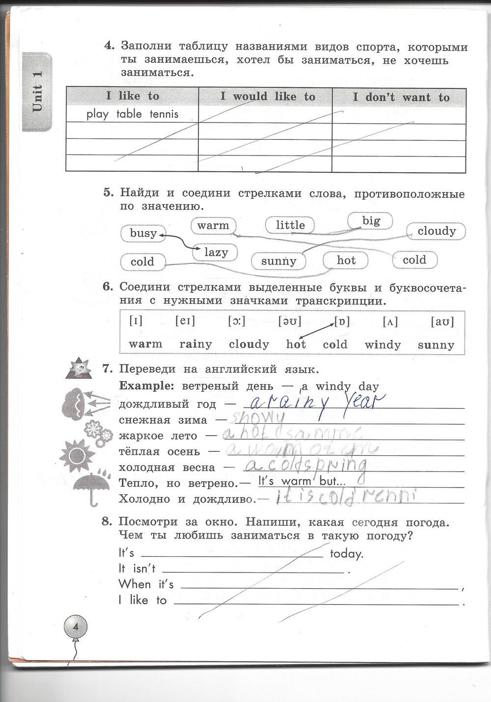 гдз 4 класс рабочая тетрадь страница 4 английский язык Биболетова, Денисенко