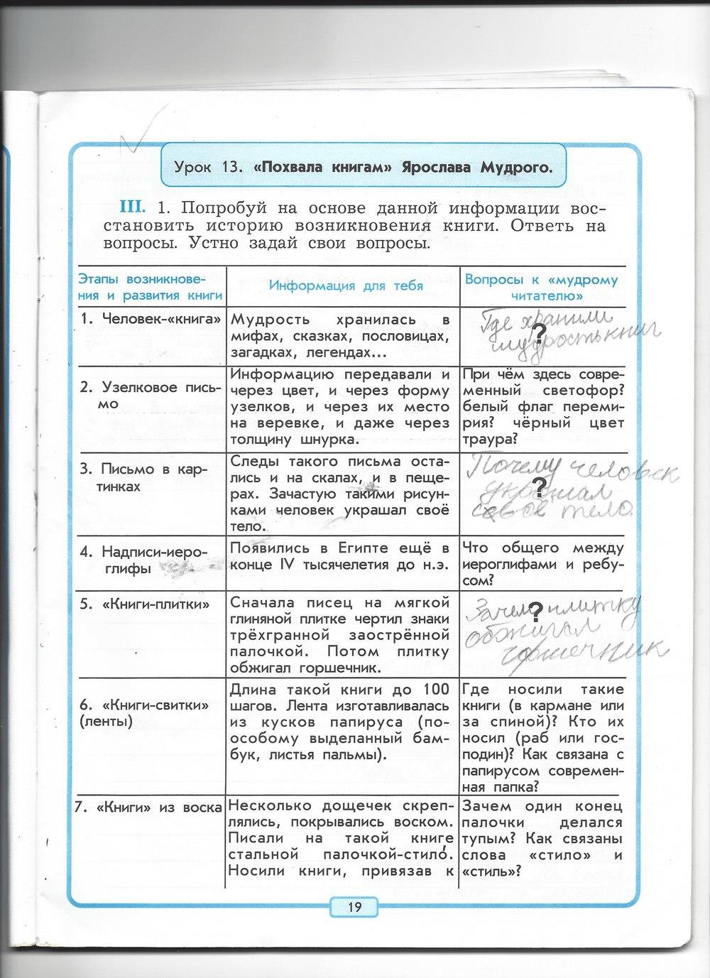 гдз 4 класс рабочая тетрадь страница 19 литературное чтение Бунеев, Бунеева, Чиндилова