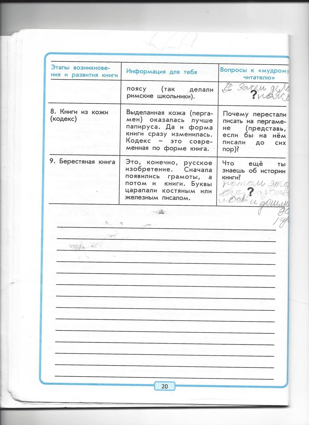 гдз 4 класс рабочая тетрадь страница 20 литературное чтение Бунеев, Бунеева, Чиндилова