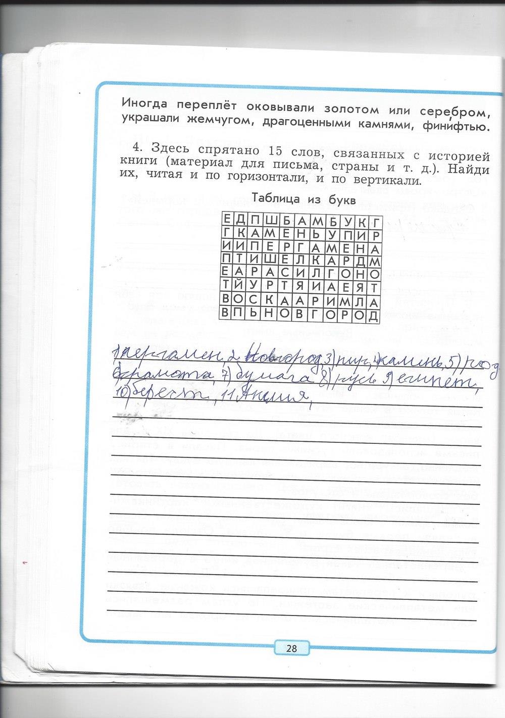 гдз 4 класс рабочая тетрадь страница 28 литературное чтение Бунеев, Бунеева, Чиндилова