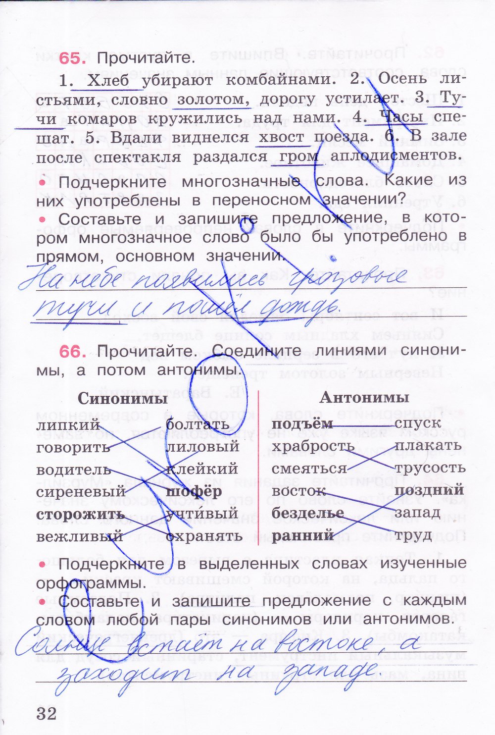 гдз 4 класс рабочая тетрадь часть 1 страница 32 русский язык Канакина