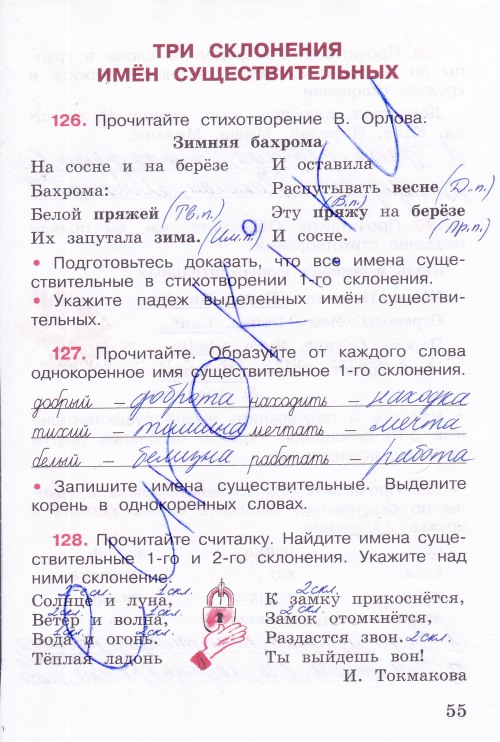 гдз 4 класс рабочая тетрадь часть 1 страница 55 русский язык Канакина