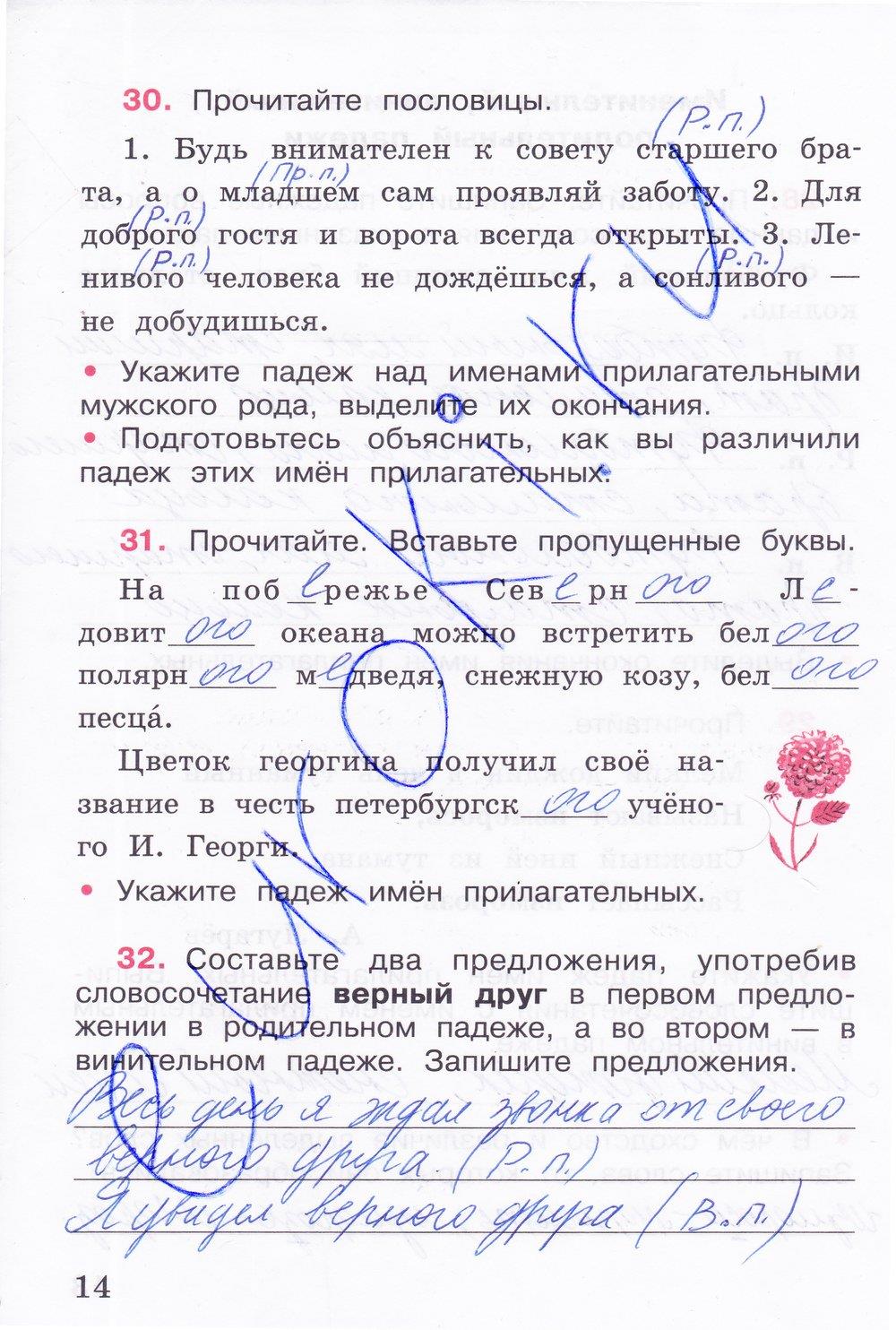гдз 4 класс рабочая тетрадь часть 2 страница 14 русский язык Канакина