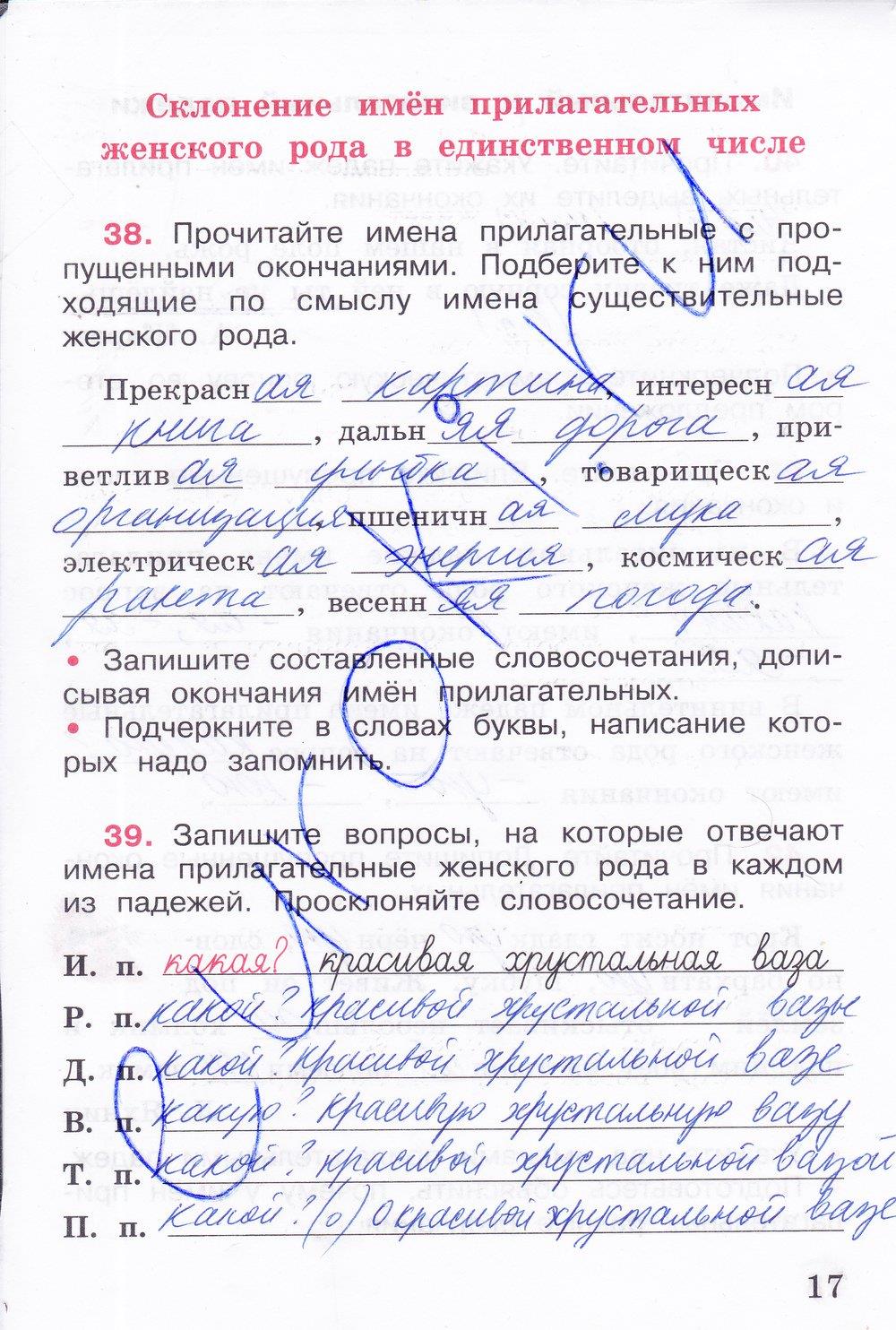гдз 4 класс рабочая тетрадь часть 2 страница 17 русский язык Канакина