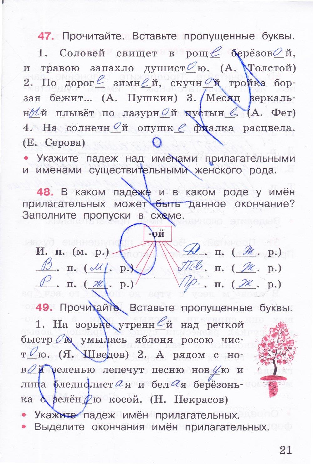 гдз 4 класс рабочая тетрадь часть 2 страница 21 русский язык Канакина