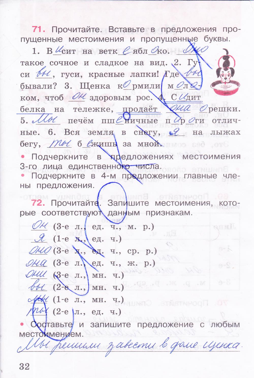 гдз 4 класс рабочая тетрадь часть 2 страница 32 русский язык Канакина