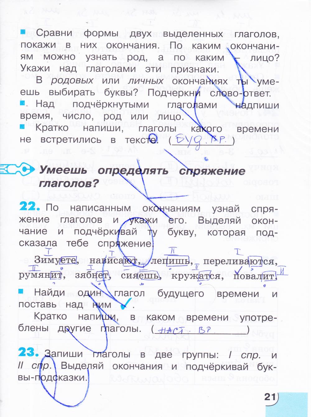 гдз 4 класс тетрадь для самостоятельной работы часть 2 страница 21 русский язык Корешкова