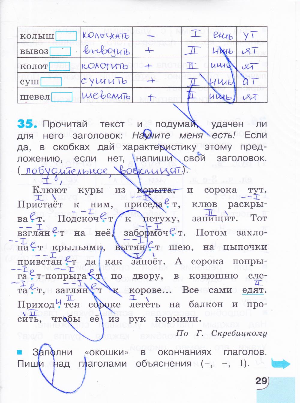 гдз 4 класс тетрадь для самостоятельной работы часть 2 страница 29 русский язык Корешкова