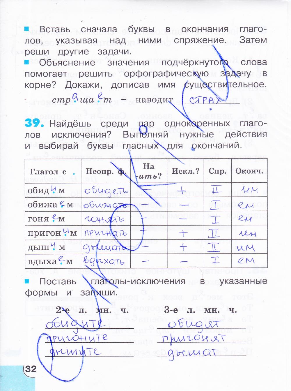 гдз 4 класс тетрадь для самостоятельной работы часть 2 страница 32 русский язык Корешкова