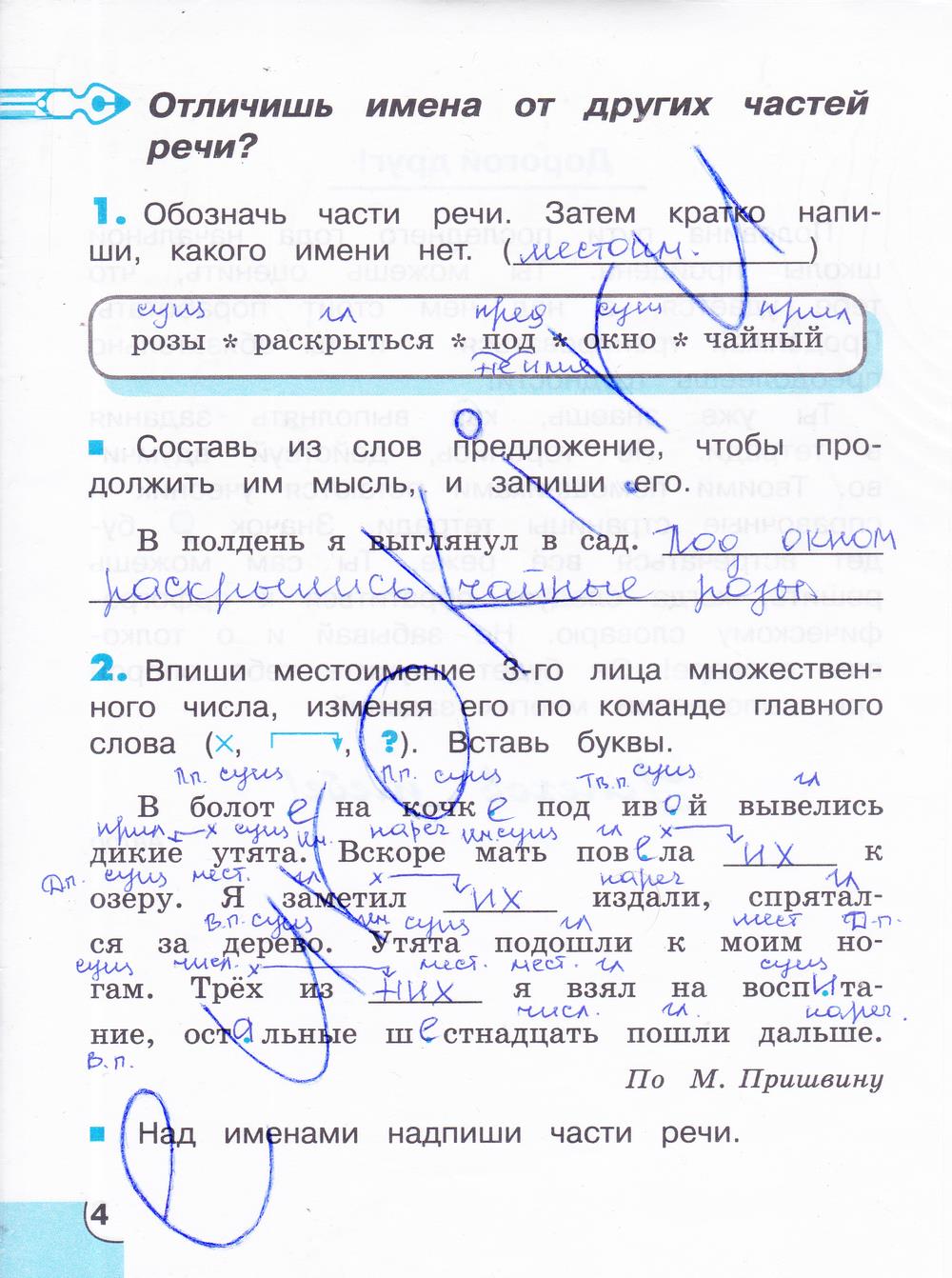 гдз 4 класс тетрадь для самостоятельной работы часть 2 страница 4 русский язык Корешкова