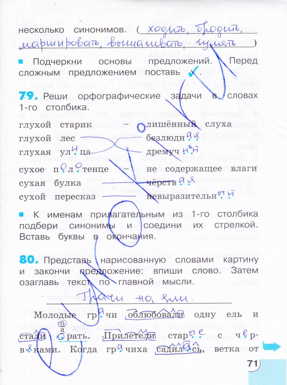 гдз 4 класс тетрадь для самостоятельной работы часть 2 страница 71 русский язык Корешкова