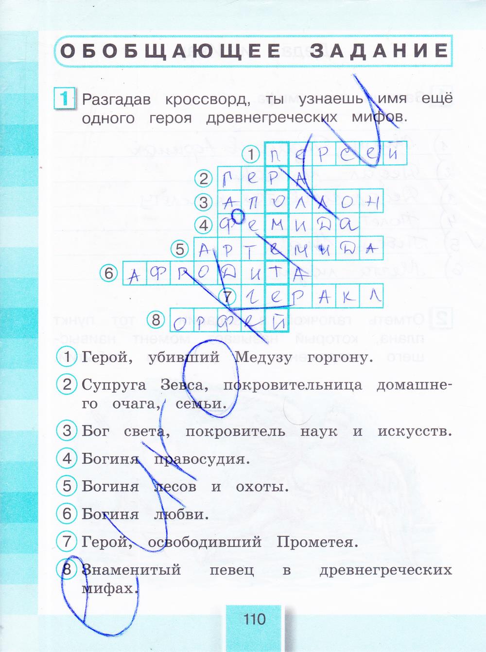 гдз 4 класс рабочая тетрадь часть 1 страница 110 литературное чтение Кубасова