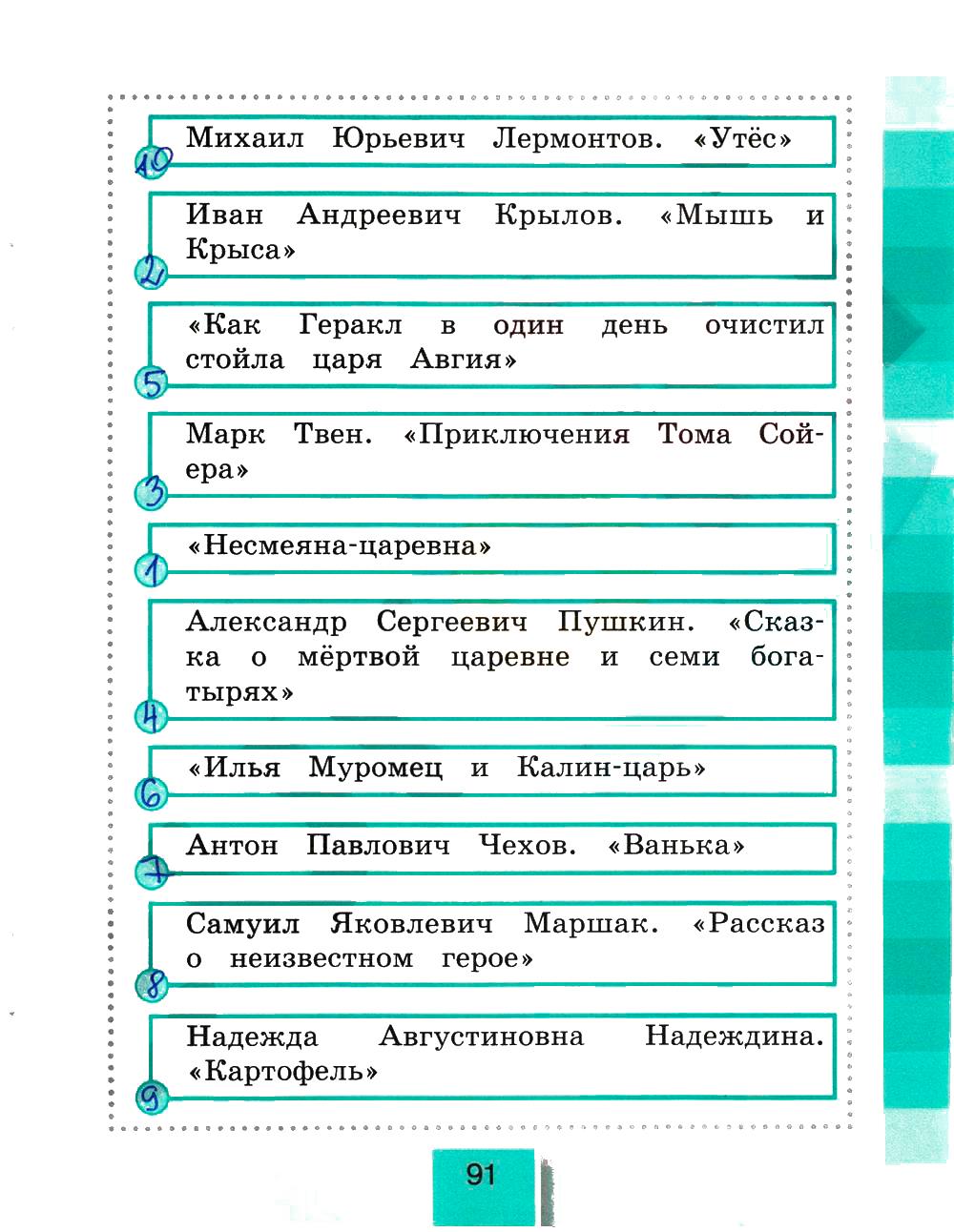 гдз 4 класс рабочая тетрадь часть 2 страница 91 литературное чтение Кубасова