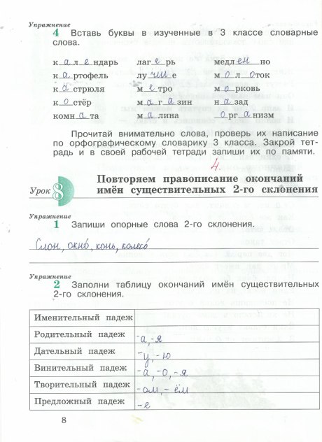 гдз 4 класс рабочая тетрадь часть 1 страница 8 русский язык Кузнецова