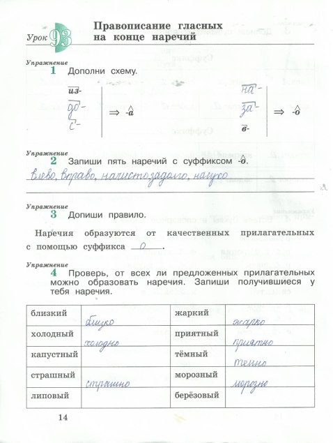 гдз 4 класс рабочая тетрадь часть 2 страница 14 русский язык Кузнецова