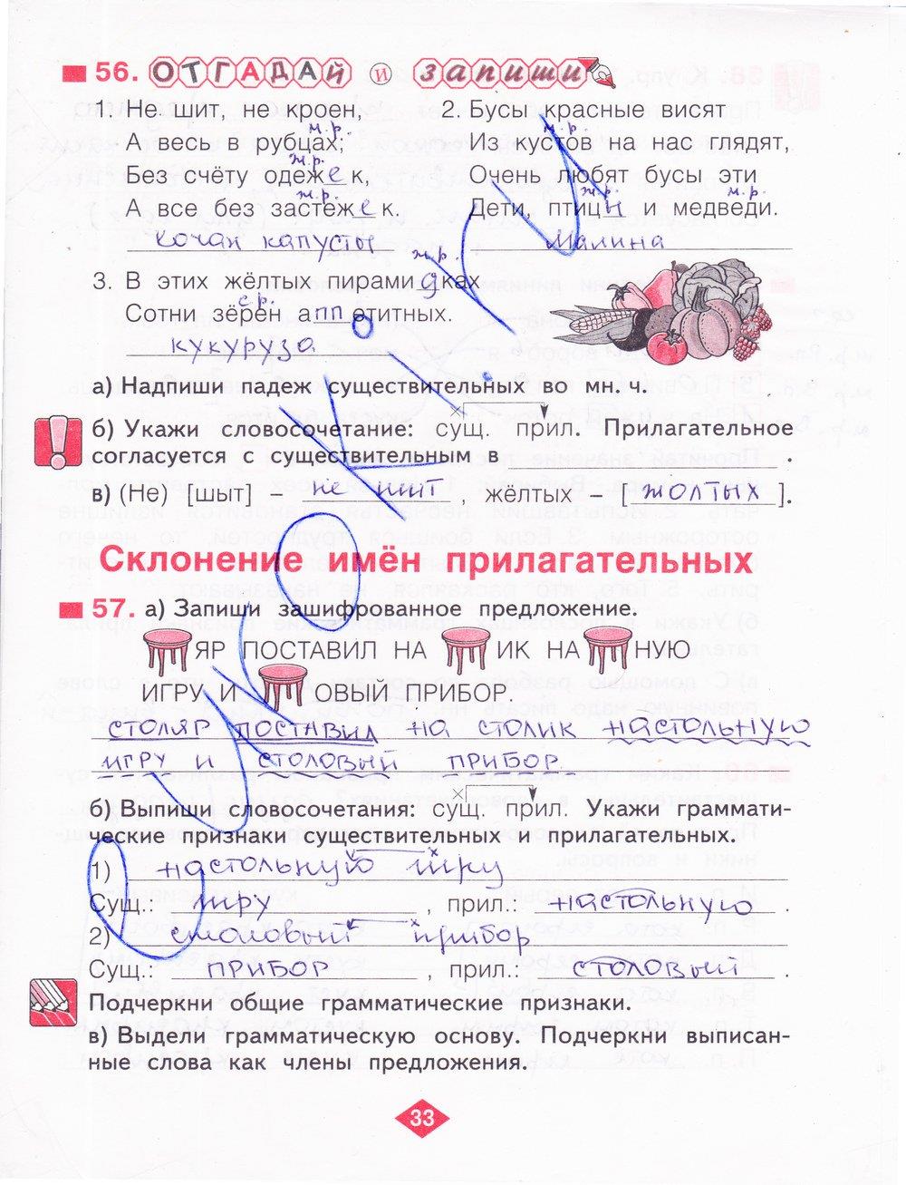 гдз 4 класс рабочая тетрадь часть 1 страница 33 русский язык Нечаева, Воскресенская