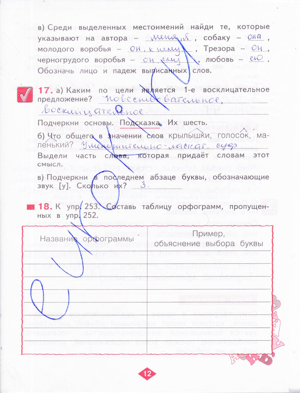 гдз 4 класс рабочая тетрадь часть 2 страница 12 русский язык Нечаева, Воскресенская