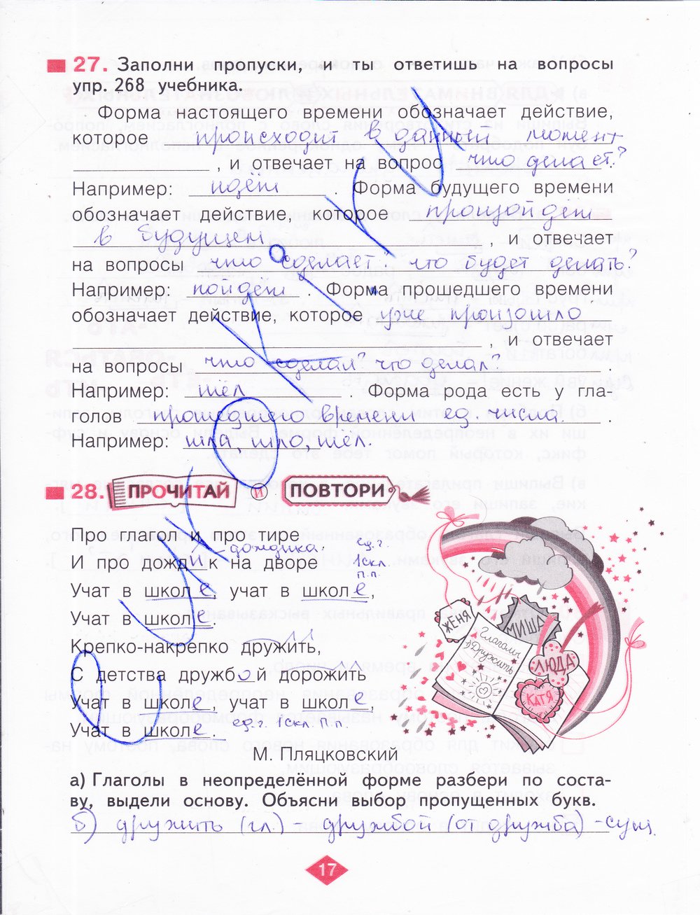 гдз 4 класс рабочая тетрадь часть 2 страница 17 русский язык Нечаева, Воскресенская