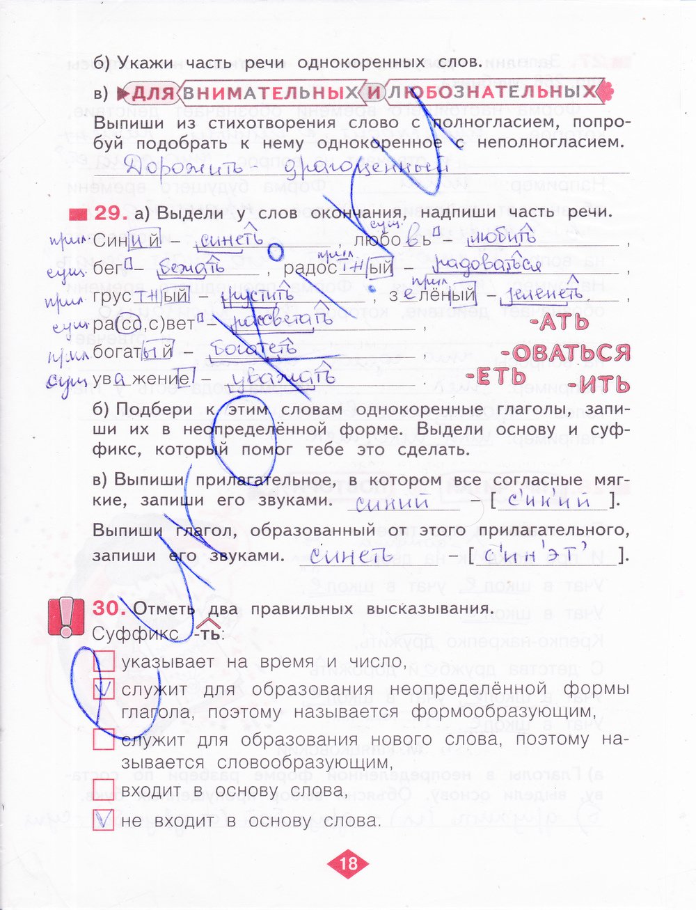 гдз 4 класс рабочая тетрадь часть 2 страница 18 русский язык Нечаева, Воскресенская