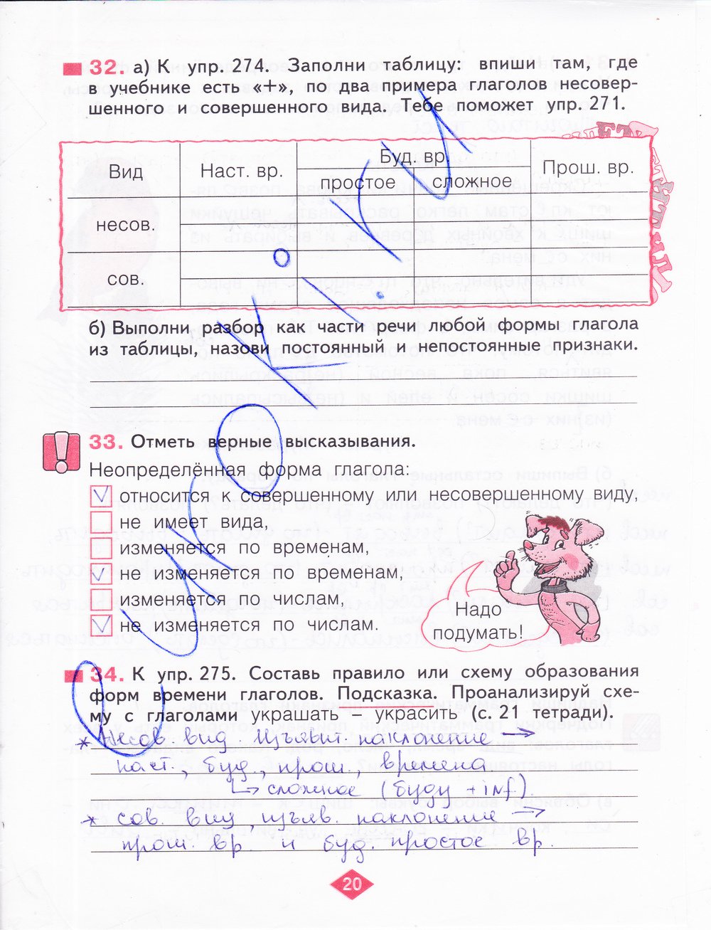 гдз 4 класс рабочая тетрадь часть 2 страница 20 русский язык Нечаева, Воскресенская