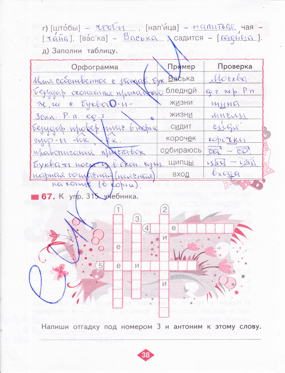 гдз 4 класс рабочая тетрадь часть 2 страница 38 русский язык Нечаева, Воскресенская