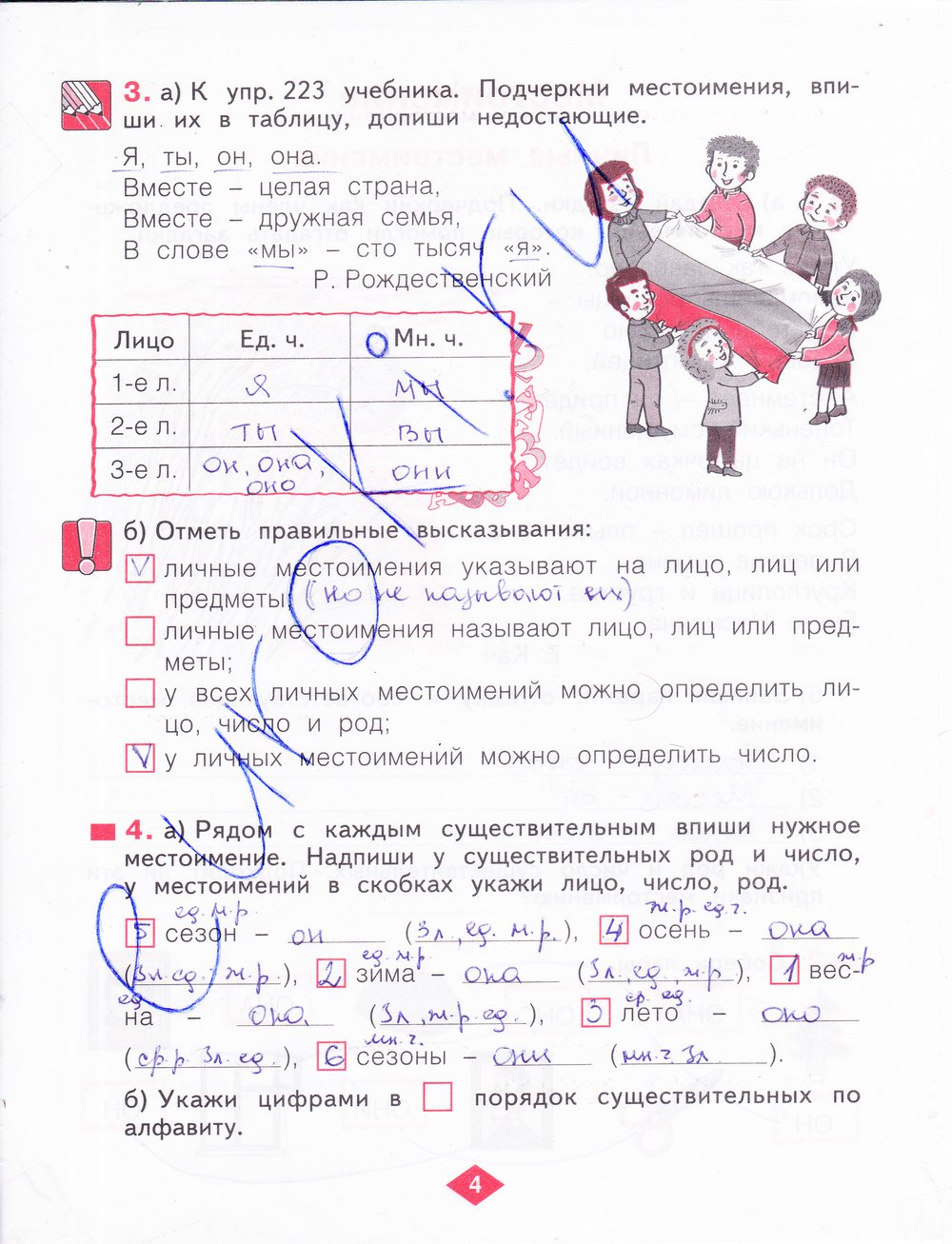гдз 4 класс рабочая тетрадь часть 2 страница 4 русский язык Нечаева, Воскресенская